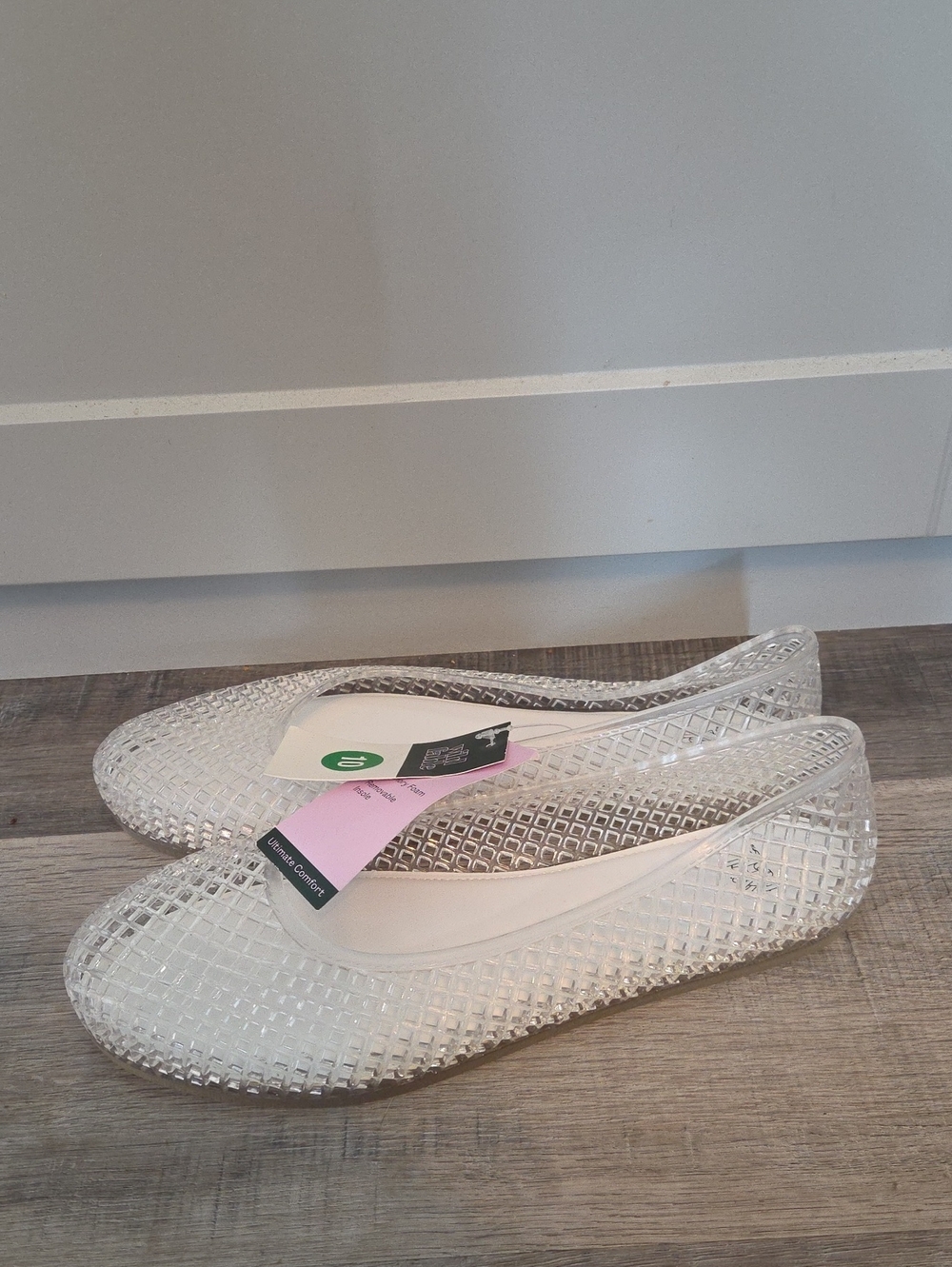 Clear Jelly Shoes Woven Flats, Size 10, Memory Foam Insoles, New w/ Tags - Picture 3 of 9